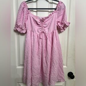 Pink and white gingham babydoll dress - Size M. Meet me in Santorini